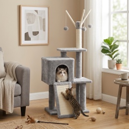 Smart Cat® Climb & Play – Ergonomiczny Drapak dla Kota z Rampą 2w1, Jaskinią i 3 Odłączanymi Wędkami