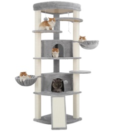 Smart Cat® Corner King – Narożny Wielopoziomowy Drapak dla Kota z Tunelem, 2 Domkami i 2 Hamakami