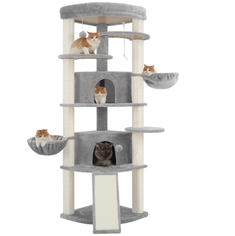 Smart Cat® Corner King – Narożny Wielopoziomowy Drapak dla Kota z Tunelem, 2 Domkami i 2 Hamakami