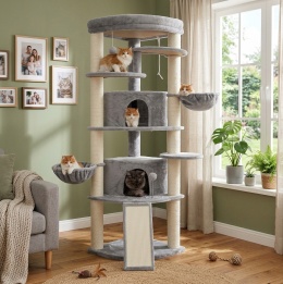Smart Cat® Corner King – Narożny Wielopoziomowy Drapak dla Kota z Tunelem, 2 Domkami i 2 Hamakami