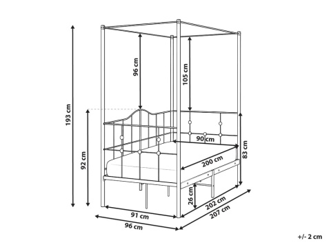 Beliani® ARTONNE – Eleganckie Metalowe Łóżko z Baldachimem (90 x 200 cm / 207 x 96 x 193 cm)