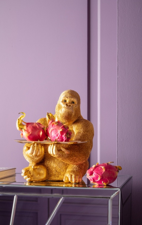 KARE Design® Gorilla Butler – Designerska Złota Figurka Dekoracyjna z Tacą (28,5 x 32 x 37 cm)