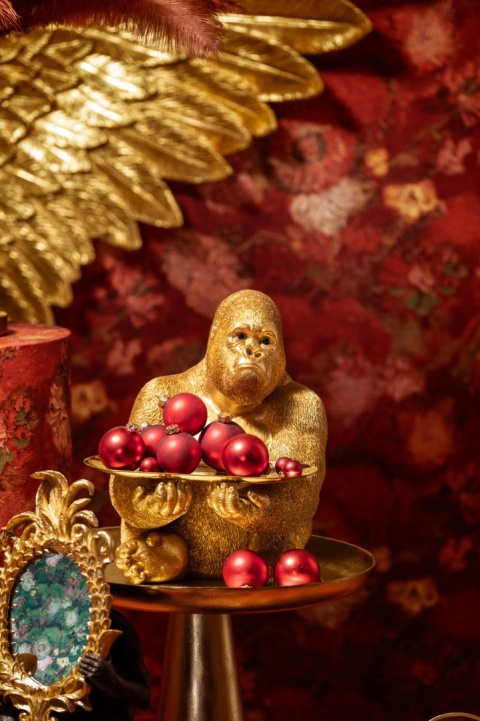 KARE Design® Gorilla Butler – Designerska Złota Figurka Dekoracyjna z Tacą (28,5 x 32 x 37 cm)