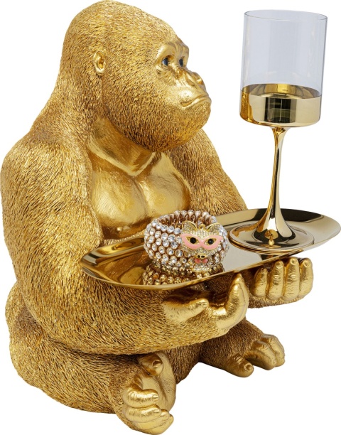 KARE Design® Gorilla Butler – Designerska Złota Figurka Dekoracyjna z Tacą (28,5 x 32 x 37 cm)