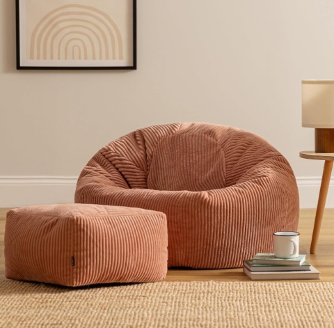 icon® Kingston Cord Lounge Chair & Footstool – Sztruksowy Zestaw Relaksacyjny Worek Sako z Podnóżkiem