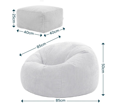 icon® Kingston Cord Lounge Chair & Footstool – Sztruksowy Zestaw Relaksacyjny Worek Sako z Podnóżkiem