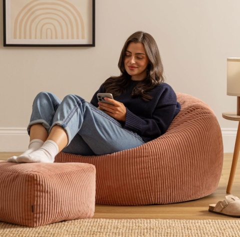 icon® Kingston Cord Lounge Chair & Footstool – Sztruksowy Zestaw Relaksacyjny Worek Sako z Podnóżkiem