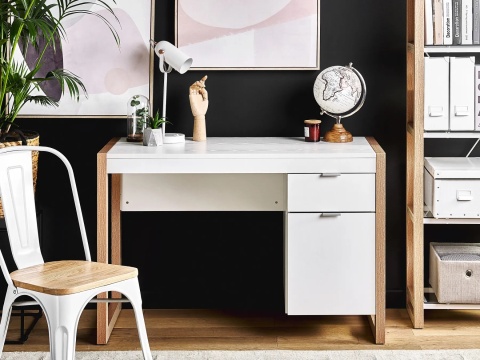 Beliani® JOHNSON – Skandynawskie Biurko Home Office z Szufladą i Szafką (112 x 50 x 76 cm) – Trwała Płyta Wiórowa