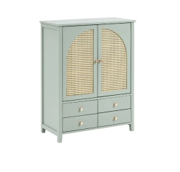 Beliani ® – Elegancka Szafka na Buty i Akcesoria w Stylu Boho (70 x 34 x 91 cm) – Plecionka Rattanowa, 3 Półki, 4 Szuflady