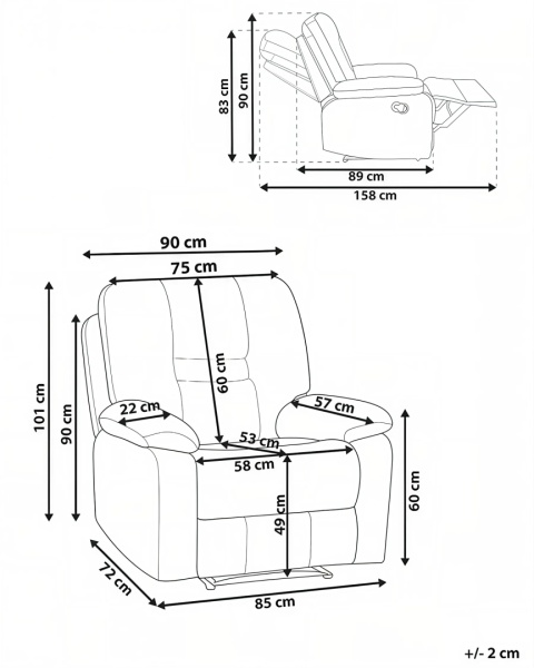 Beliani® BERGEN – Rozkładany Fotel Relaksacyjny z Podnóżkiem (90 x 72 x 101 cm) – Tkanina Hydrofobowa, Sprężyny Kieszeniowe