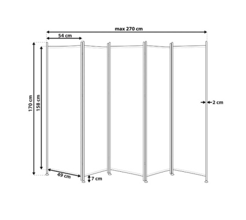 Beliani® NARNI – Czarny 5-Panelowy Parawan Pokojowy i Ścianka Działowa (270 x 170 cm)