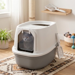 Smart Cat Pro– Duża Składana Zamknięta Kuweta dla Kota z Wyjściem Górnym i Kratką Filtrującą (60 x 41 x 41 cm)