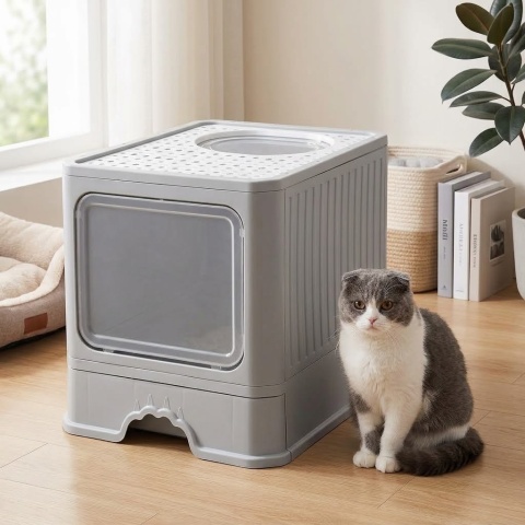 Smart Cat Pro – Duża Składana Zamknięta Kuweta dla Kota z Wysuwaną Szufladą i Systemem Top Entry (51 x 35,5 x 38 cm)