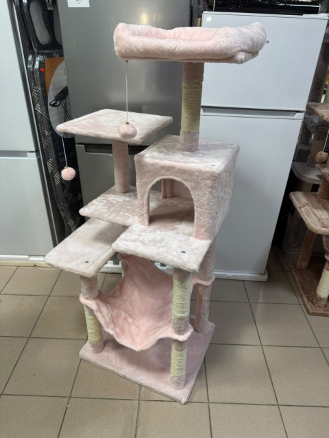 Smart Cat® Sweet Rose – Pastelowy Wielopoziomowy Drapak dla Kota z Hamakiem, Jaskinią i 2 Platformami (50 x 40 x 137,7 cm)