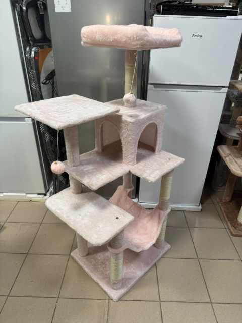 Smart Cat® Sweet Rose – Pastelowy Wielopoziomowy Drapak dla Kota z Hamakiem, Jaskinią i 2 Platformami (50 x 40 x 137,7 cm)