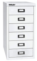 BISLEY MultiDrawer, Seria 29, 6 Szuflad, Metalowy Organizer na Dokumenty A4, Kolor Biel Drogowa, 38 x 27,9 x 59 cm