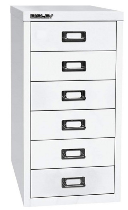 BISLEY MultiDrawer, Seria 29, 6 Szuflad, Metalowy Organizer na Dokumenty A4, Kolor Biel Drogowa, 38 x 27,9 x 59 cm