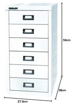 BISLEY MultiDrawer, Seria 29, 6 Szuflad, Metalowy Organizer na Dokumenty A4, Kolor Biel Drogowa, 38 x 27,9 x 59 cm