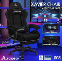 Fotel gamingowy ALFORDSON Xavier, z masażem, podnóżkiem, regulowany, czarny