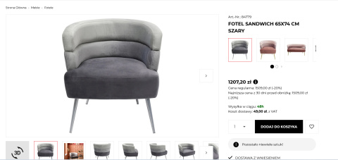 Kare Design Fotel Sandwich, szary, 65x74 cm Kare Design Fotel Sandwich, szary, 65x74 cm