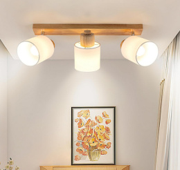 Doughelec Lampa Sufitowa 3 Obrotowe Reflektory Punktowe z Drewna, Retro E14, Bez Żarówek