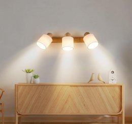 Doughelec Lampa Sufitowa 3 Obrotowe Reflektory Punktowe z Drewna, Retro E14, Bez Żarówek