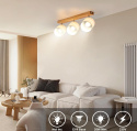 Doughelec Lampa Sufitowa 3 Obrotowe Reflektory Punktowe z Drewna, Retro E14, Bez Żarówek