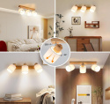 Doughelec Lampa Sufitowa 3 Obrotowe Reflektory Punktowe z Drewna, Retro E14, Bez Żarówek