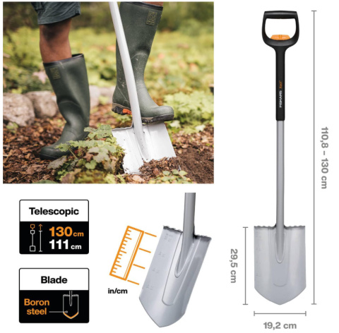 Fiskars Xact Szpadel teleskopowy Xact spiczasty Fiskars Xact Szpadel teleskopowy Xact spiczasty