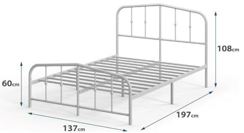Zinus Heidi 30 cm – metalowa rama łóżka z zagłówkiem i podnóżkiem, 135x190 cm, biała Zinus Heidi 30 cm – metalowa rama łóżka z zagłówkiem i podnóżkiem, 135x190 cm, biała