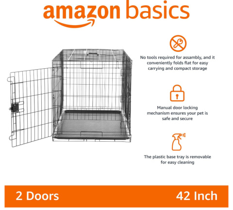 Amazon Basics Klatka dla Psa, Metalowa, Składana, Podwójne Drzwiczki Amazon Basics Klatka dla Psa, Metalowa, Składana, Podwójne Drzwiczki