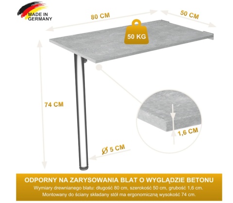 Funkcjonalny składany stolik ścienny 74 cm KDR Funkcjonalny składany stolik ścienny 74 cm KDR