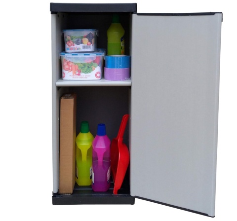 Adventa Szafa na Ubrania z Żywicy Poliestrowej 1 Drzwi Regulowana Półka Szaro-Czarna 34x39,5x85 cm Adventa Szafa na Ubrania z Żywicy Poliestrowej 1 Drzwi Regulowana Półka Szaro-Czarna 34x39,5x85 cm