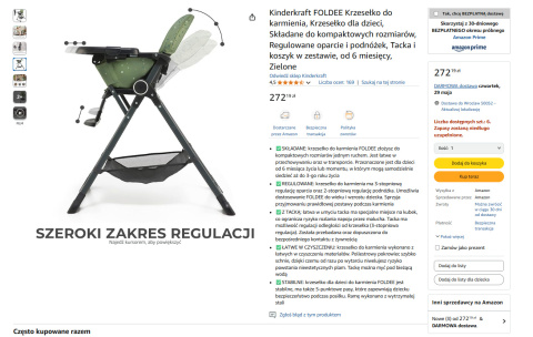 Kinderkraft FOLDEE Krzesełko do karmienia Zielone Kinderkraft FOLDEE Krzesełko do karmienia Zielone