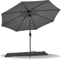 VOUNOT Parasol Ogrodowy 270 cm Szary, z Mechanizmem Korbowym, Funkcją Pochylania, Ochroną UV i Pokrowcem