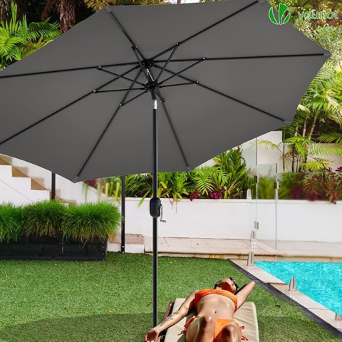 VOUNOT Parasol Ogrodowy 270 cm Szary, z Mechanizmem Korbowym, Funkcją Pochylania, Ochroną UV i Pokrowcem VOUNOT Parasol Ogrodowy 270 cm Szary, z Mechanizmem Korbowym, Funkcją Pochylania, Ochroną UV i Pokrowcem