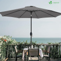 VOUNOT Parasol Ogrodowy 270 cm Szary, z Mechanizmem Korbowym, Funkcją Pochylania, Ochroną UV i Pokrowcem