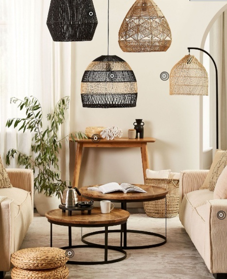 Beliani BUMI – lampa wisząca rattanowa naturalna boho 45 cm Beliani BUMI – lampa wisząca rattanowa naturalna boho 45 cm