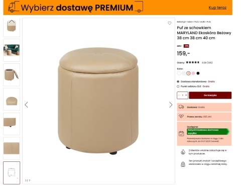 Beliani MARYLAND – puf ze schowkiem beżowy z ekoskóry Ø38 cm Beliani MARYLAND – puf ze schowkiem beżowy z ekoskóry Ø38 cm