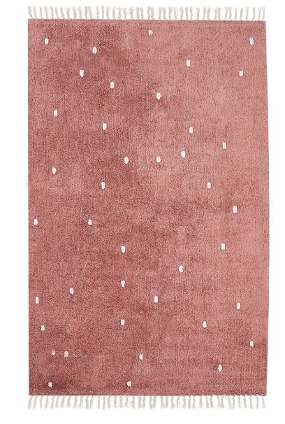Dywan Beliani ASTAF – jasnoczerwony, bawełna, 140×200 cm, w kropki z frędzlami Dywan Beliani ASTAF – jasnoczerwony, bawełna, 140×200 cm, w kropki z frędzlami