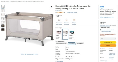 Hauck Łóżeczko Turystyczne dla Dzieci 125x65x76 cm – Składane, Lekkie, Beżowe z Torbą Transportową (Model 604144) Hauck Łóżeczko Turystyczne dla Dzieci 125x65x76 cm – Składane, Lekkie, Beżowe z Torbą Transportową (Model 604144)