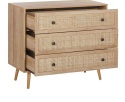 Komoda Beliani PONCA – 3 szuflady z rattanem, jasne drewno, 90×79 cm