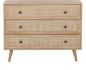 Komoda Beliani PONCA – 3 szuflady z rattanem, jasne drewno, 90×79 cm