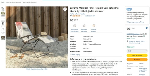 Leżak Lafuma Mobilier Fotel Relax R Clip – Luksusowy Fotel Wypoczynkowy z Pozycją Zero Grawitacji, Sztuczna Skóra, Żytni Beż Leżak Lafuma Mobilier Fotel Relax R Clip – Luksusowy Fotel Wypoczynkowy z Pozycją Zero Grawitacji, Sztuczna Skóra, Żytni Beż