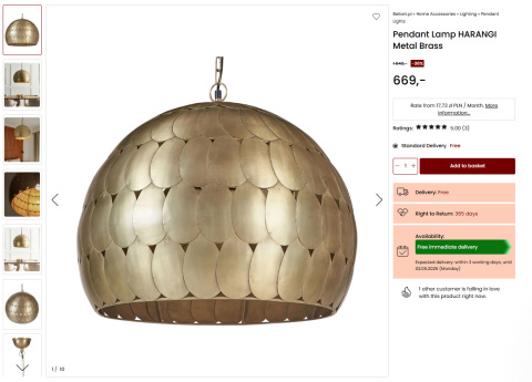 Lampa Wisząca HARANGI Beliani Metal Mosiądz Retro Klosz Sferyczny Lampa Wisząca HARANGI Beliani Metal Mosiądz Retro Klosz Sferyczny