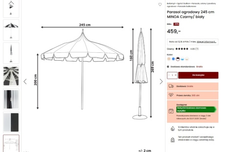Parasol ogrodowy Beliani MINOA ⌀ 245 cm – czarno-biały, z aluminium Parasol ogrodowy Beliani MINOA ⌀ 245 cm – czarno-biały, z aluminium