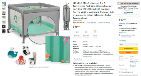 LIONELO MILLE Łóżeczko 2w1 Turystyczne i Kojec Dziecięcy do 15 kg LIONELO MILLE Łóżeczko 2w1 Turystyczne i Kojec Dziecięcy do 15 kg