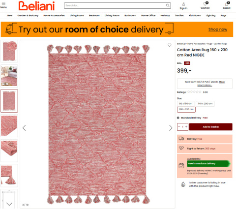 Dywan Bawełniany Beliani NIGDE 160 x 230 cm Czerwony z Frędzlami Etniczny Dywan Bawełniany Beliani NIGDE 160 x 230 cm Czerwony z Frędzlami Etniczny