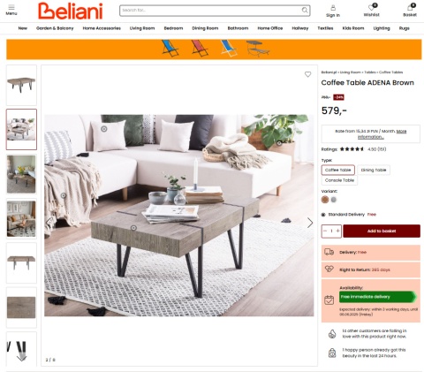 Beliani ADENA Brązowy Stolik Kawowy z Nogami Hairpin Beliani ADENA Brązowy Stolik Kawowy z Nogami Hairpin