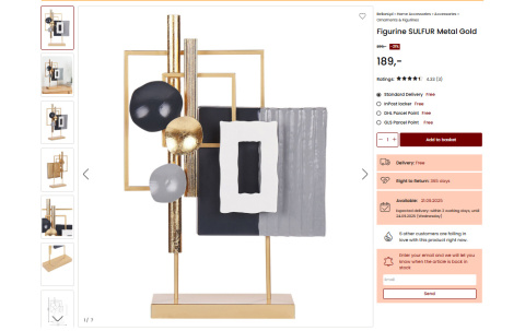 Figurka Beliani SULFUR Metal Złota – Złota Dekoracja Geometryczna Figurka Beliani SULFUR Metal Złota – Złota Dekoracja Geometryczna